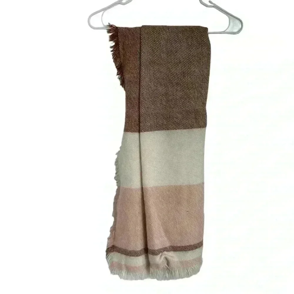 Madewell Blanket Fringe Soft Gray Pink Brown Scarf